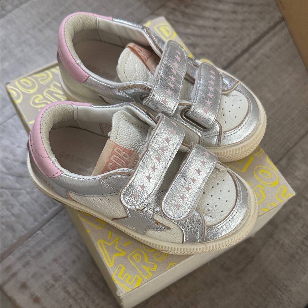 Kids Silver and Pink Velcro Sneakers